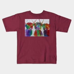 Three Funny Colourful  Highland Cows Kids T-Shirt